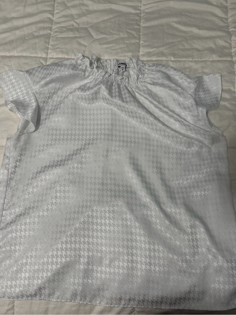 Express silky White Ruffled Elastic-Neck Blouse